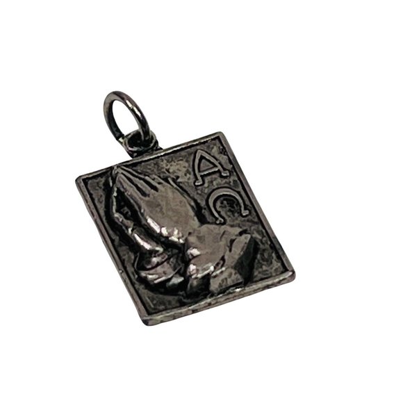 Serenity Prayer Pendant Charm Vintage Creed Sterling Silver 925 Praying Hands - Picture 2 of 6